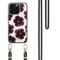 TMK iPhone 16 Pro hoesje met zwart koord - Burgundy flowers