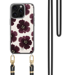 TMK iPhone 16 Pro hoesje met zwart koord - Burgundy flowers
