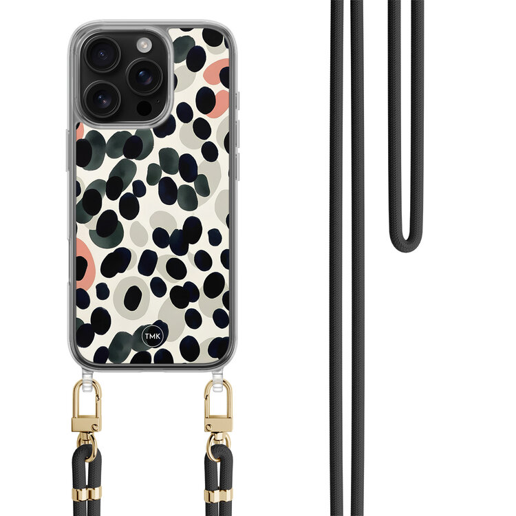 Casevibes iPhone 16 Pro hoesje met zwart koord - Modern dots