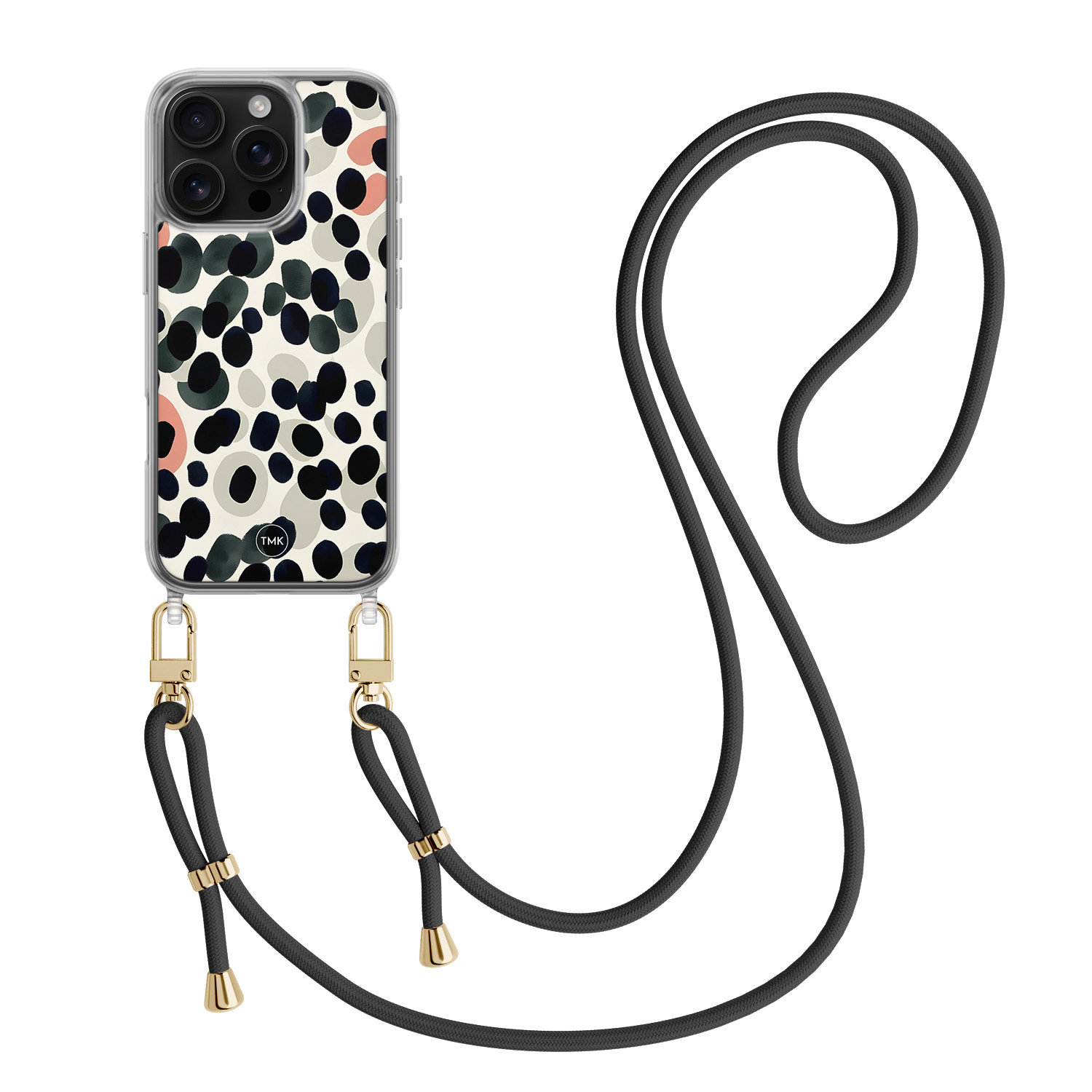 TMK iPhone 16 Pro hoesje met zwart koord - Modern dots