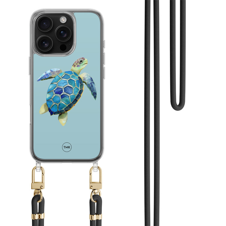 Casevibes iPhone 16 Pro hoesje met zwart koord - Schildpad