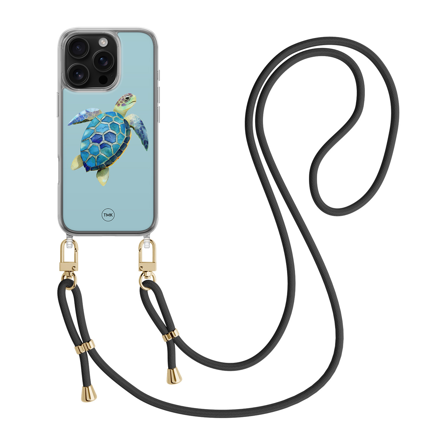 TMK iPhone 16 Pro hoesje met zwart koord - Schildpad