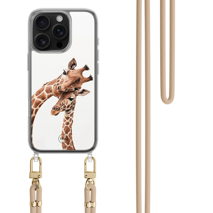Casevibes iPhone 16 Pro hoesje met beige koord - Giraffen