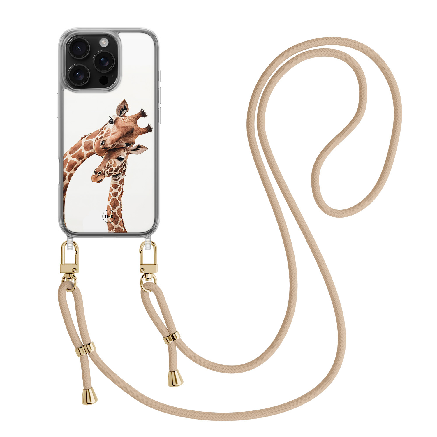 TMK iPhone 16 Pro hoesje met beige koord - Giraffen