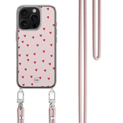TMK iPhone 16 Pro hoesje met rosegoud koord - Cute hearts