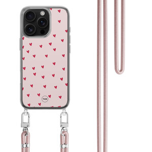 Casevibes iPhone 16 Pro hoesje met rosegoud koord - Cute hearts