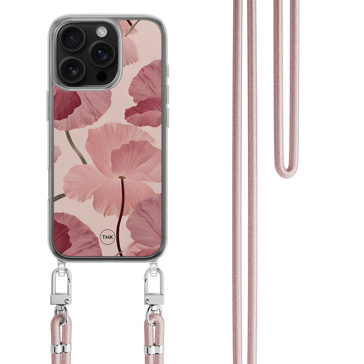 Casevibes iPhone 16 Pro hoesje met rosegoud koord - Vintage blossom