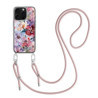 TMK iPhone 16 Pro hoesje met rosegoud koord - Bloemen acryl