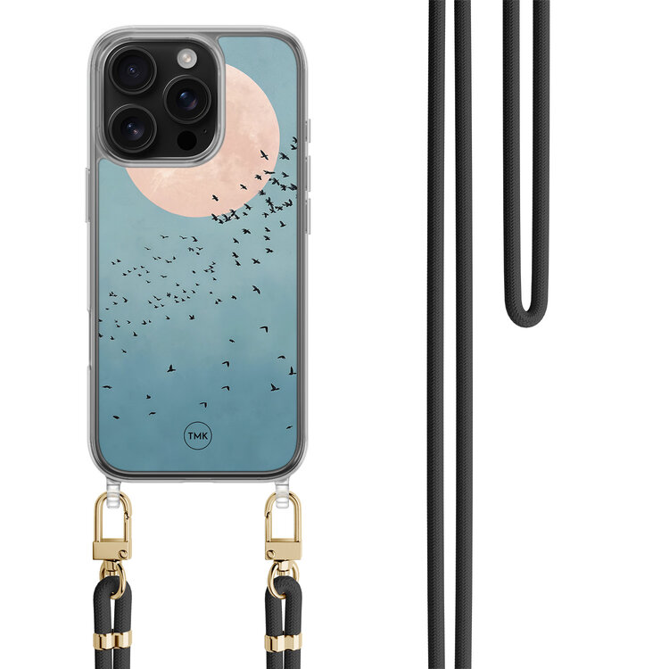 TMK iPhone 16 Pro hoesje met zwart koord - Moon birds