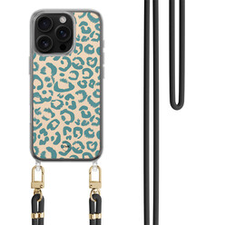 TMK iPhone 16 Pro hoesje met zwart koord - Luipaard blauw