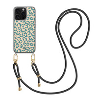 TMK iPhone 16 Pro hoesje met zwart koord - Luipaard blauw
