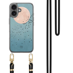TMK iPhone 16 hoesje met zwart koord - Moon birds