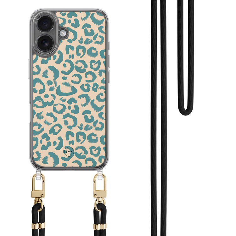 TMK iPhone 16 hoesje met zwart koord - Luipaard blauw