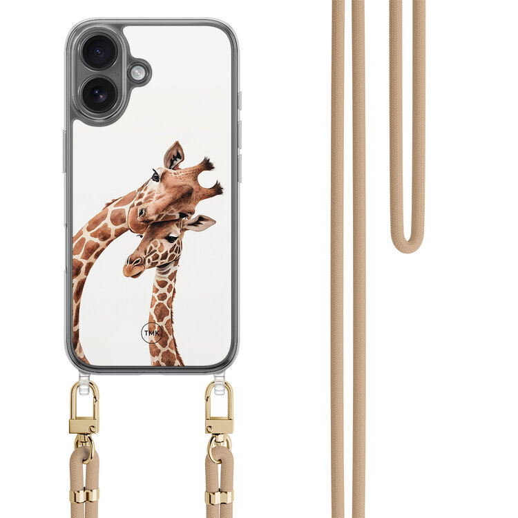 Casevibes iPhone 16 hoesje met beige koord - Giraffen