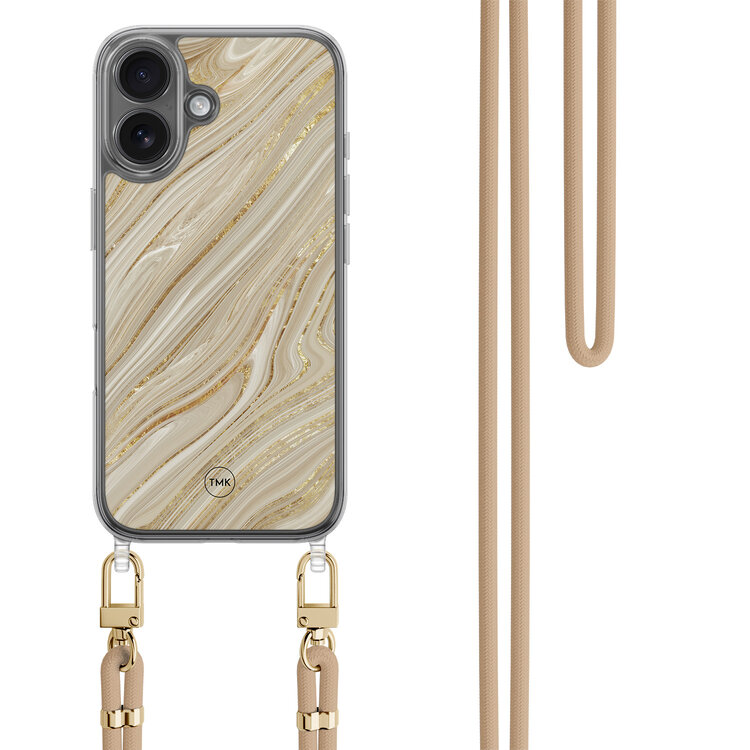 TMK iPhone 16 hoesje met beige koord - Golden marble