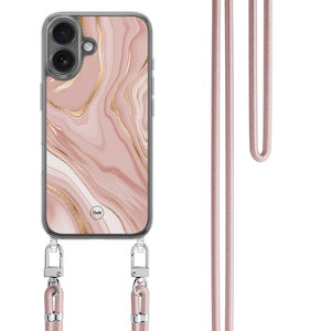 TMK iPhone 16 hoesje met rosegoud koord - Rose marble