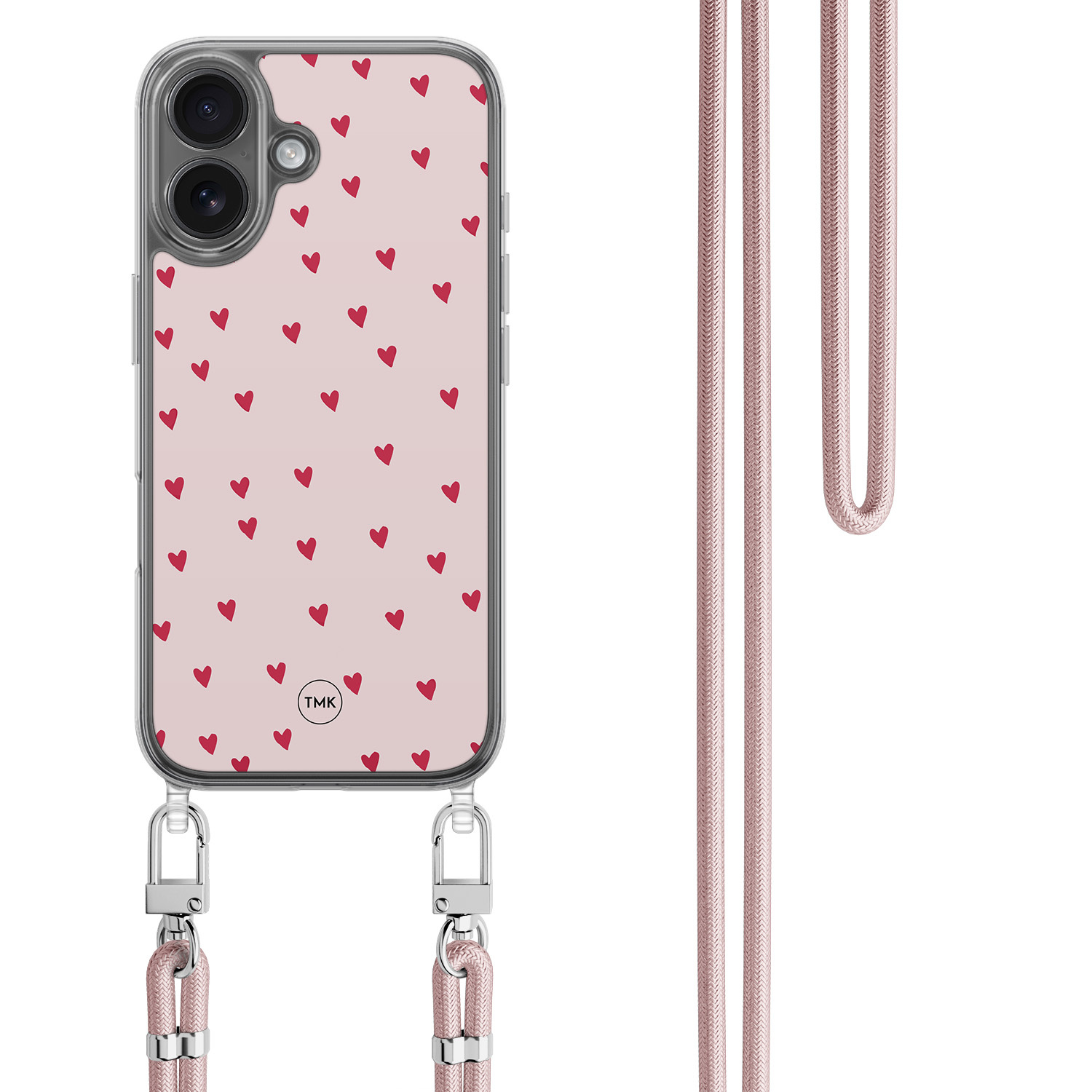 TMK iPhone 16 hoesje met rosegoud koord - Cute hearts