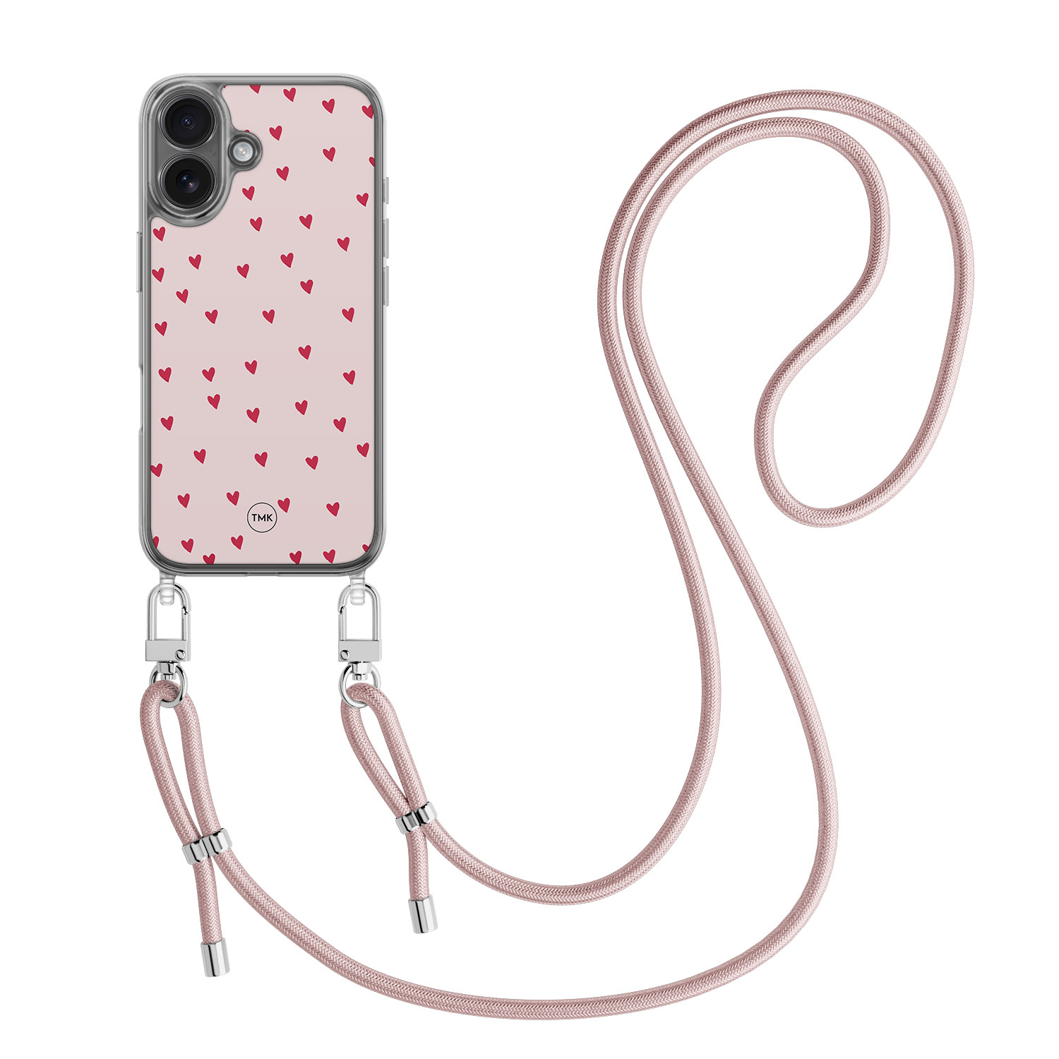 TMK iPhone 16 hoesje met rosegoud koord - Cute hearts