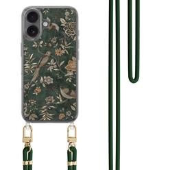 TMK iPhone 16 hoesje met groen koord - Khaki golden flowers