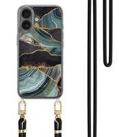 TMK iPhone 16 hoesje met zwart koord - Marble jade stone