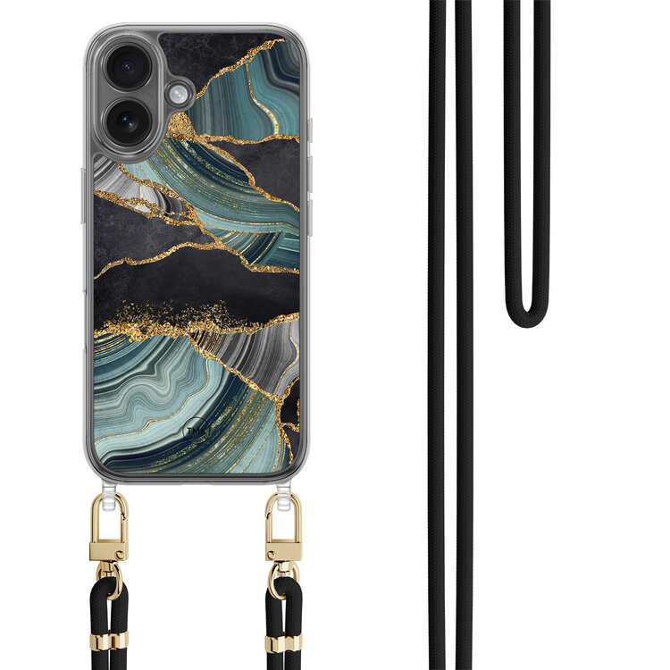 TMK iPhone 16 hoesje met zwart koord - Marble jade stone