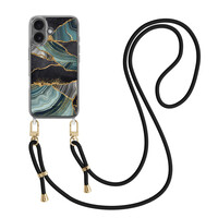 TMK iPhone 16 hoesje met zwart koord - Marble jade stone