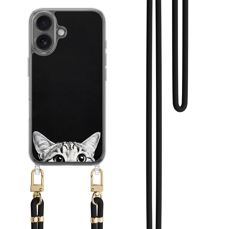 Casevibes iPhone 16 hoesje met zwart koord - Kat kiekeboe