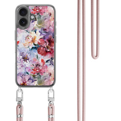 TMK iPhone 16 hoesje met zwart koord - Bloemen acryl