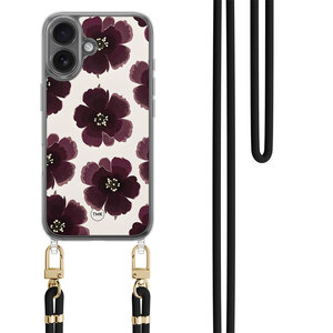 Casevibes iPhone 16 hoesje met zwart koord - Burgundy flowers