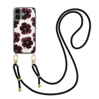 TMK iPhone 16 hoesje met zwart koord - Burgundy flowers
