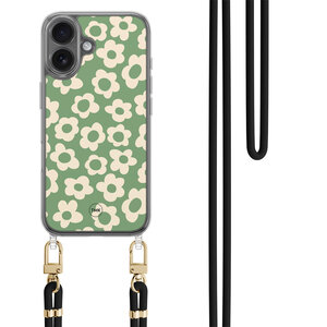 TMK iPhone 16 hoesje met zwart koord - Retro cute flowers