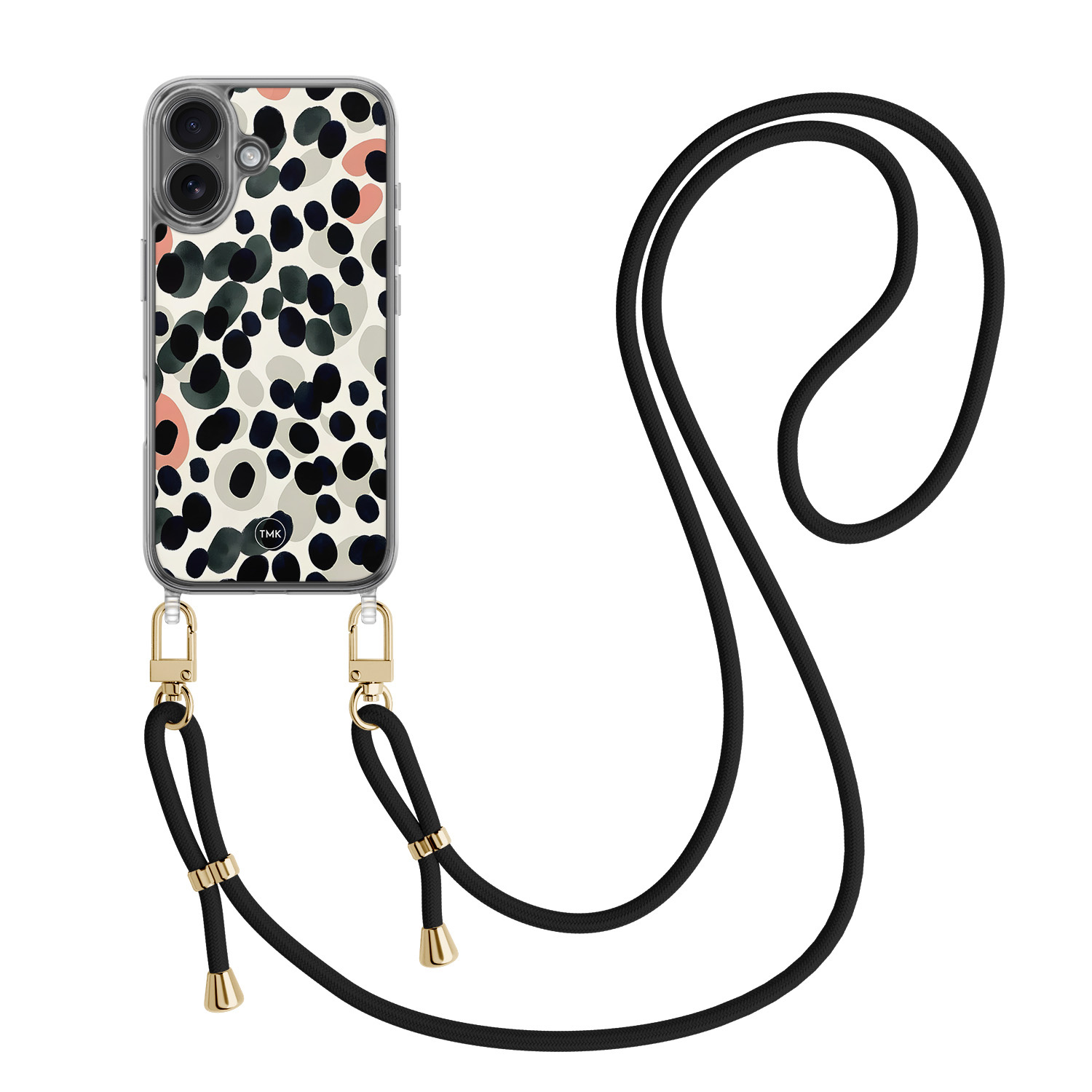 TMK iPhone 16 hoesje met zwart koord - Modern dots