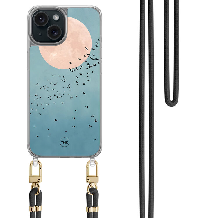 Casevibes iPhone 15 hoesje met zwart koord - Moon birds