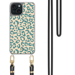 Casevibes iPhone 15 hoesje met zwart koord - Luipaard blauw