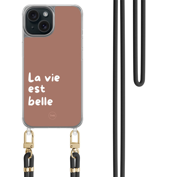 Casevibes iPhone 15 hoesje met zwart koord - La vie est belle