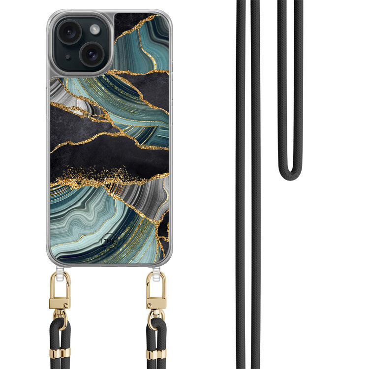 TMK iPhone 15 hoesje met zwart koord - Marble jade stone