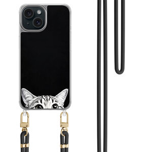 Casevibes iPhone 15 hoesje met zwart koord - Kat kiekeboe