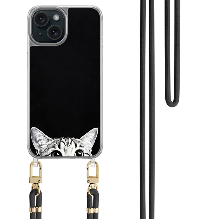 Casevibes iPhone 15 hoesje met zwart koord - Kat kiekeboe
