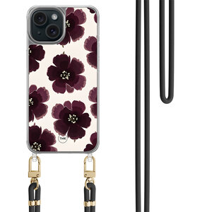 TMK iPhone 15 hoesje met zwart koord - Burgundy flowers