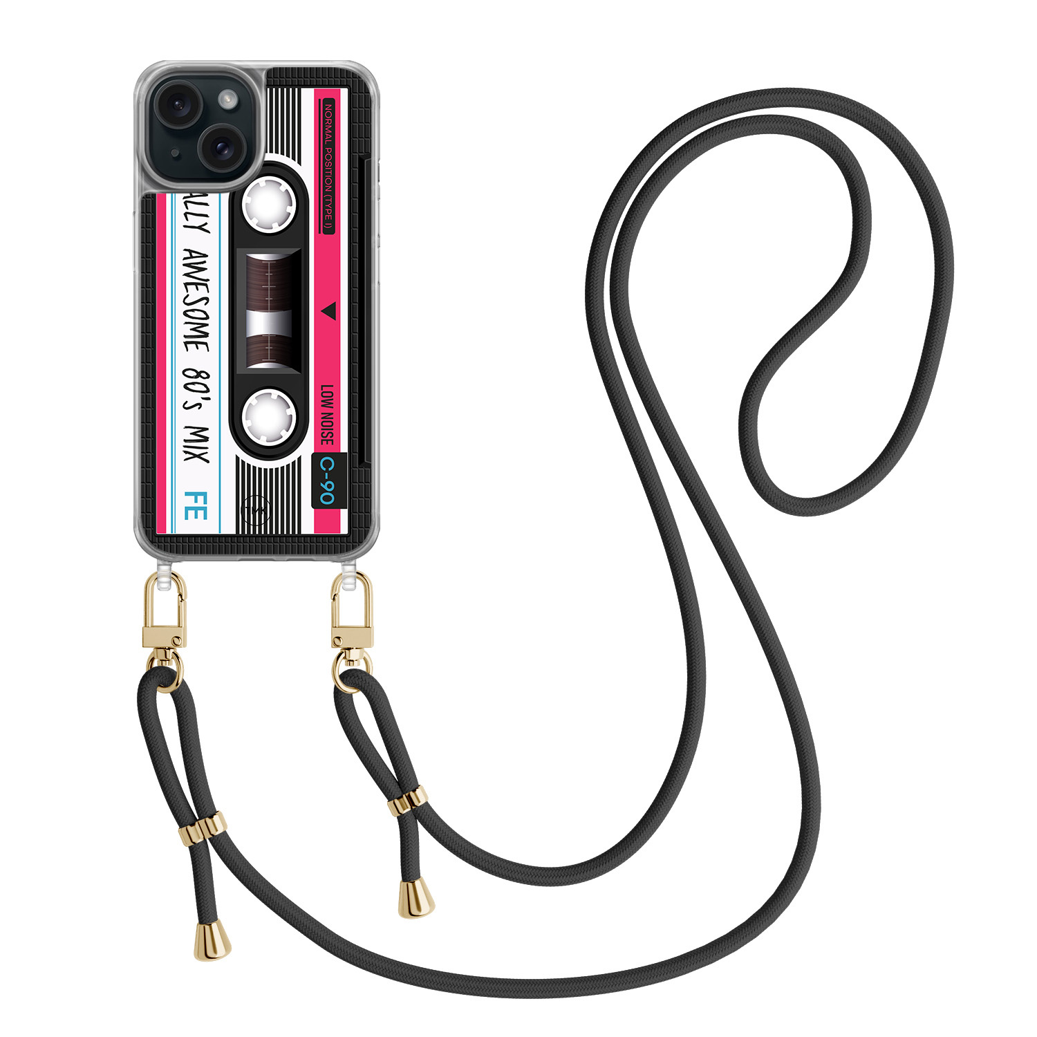 TMK iPhone 15 hoesje met zwart koord - Cassette