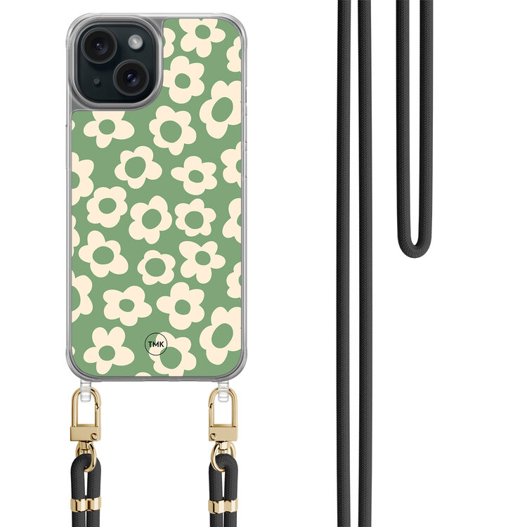 Casevibes iPhone 15 hoesje met zwart koord - Retro cute flowers