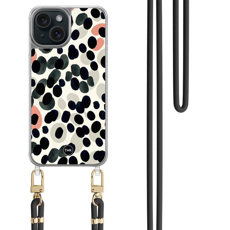 Casevibes iPhone 15 hoesje met zwart koord - Modern dots