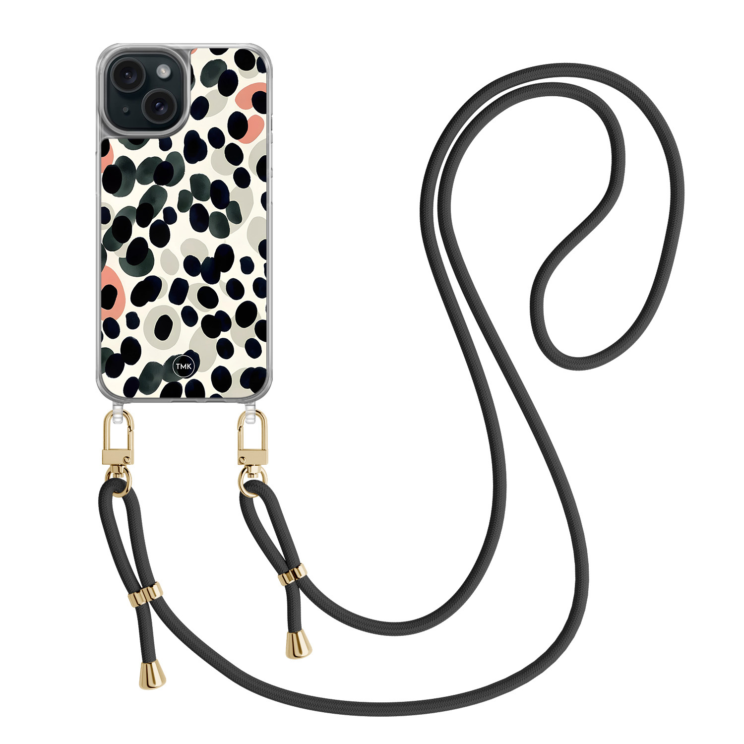 TMK iPhone 15 hoesje met zwart koord - Modern dots
