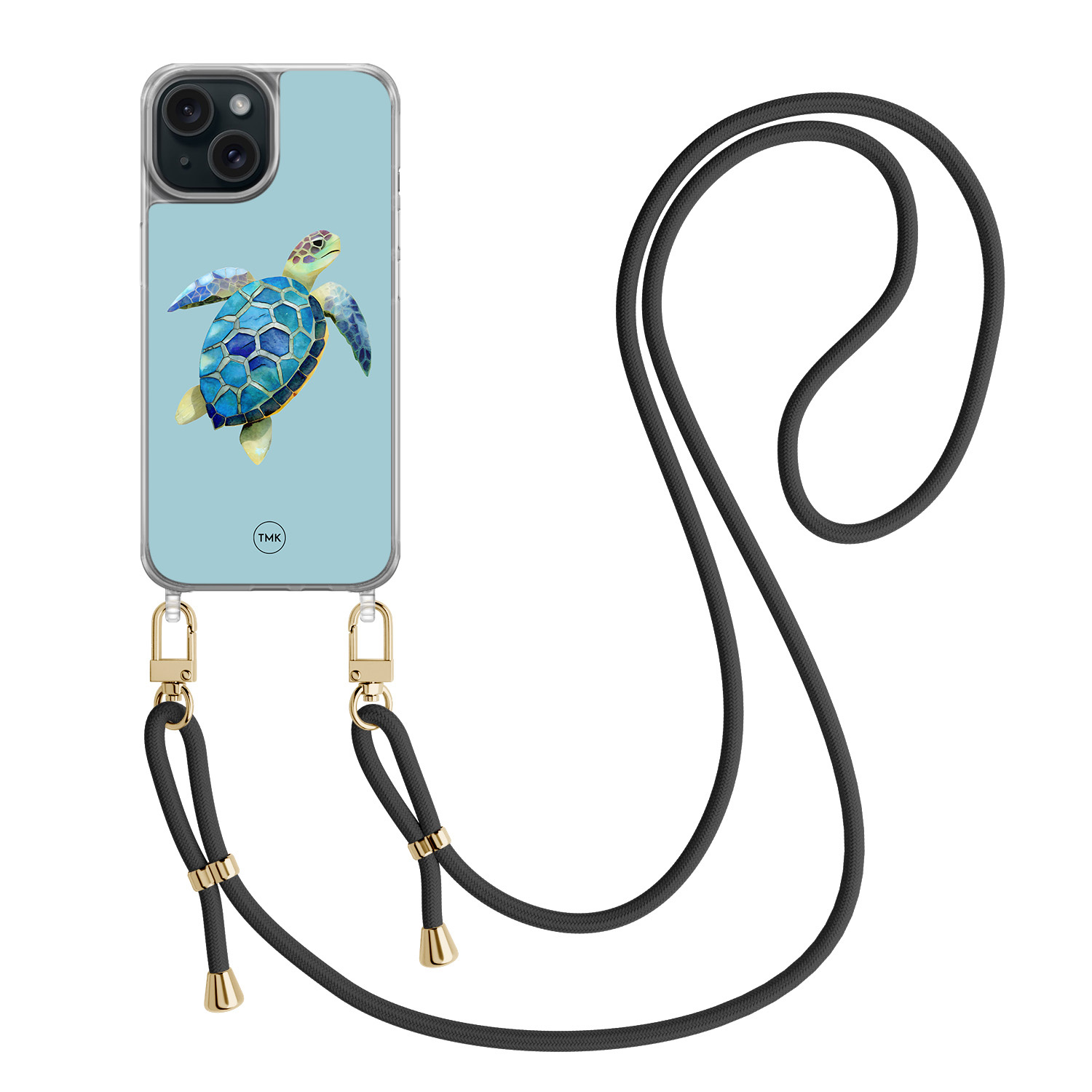 TMK iPhone 15 hoesje met zwart koord - Schildpad