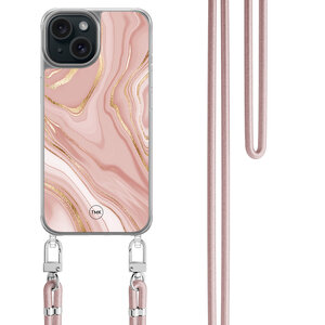 TMK iPhone 15 hoesje met rosegoud koord - Rose marble