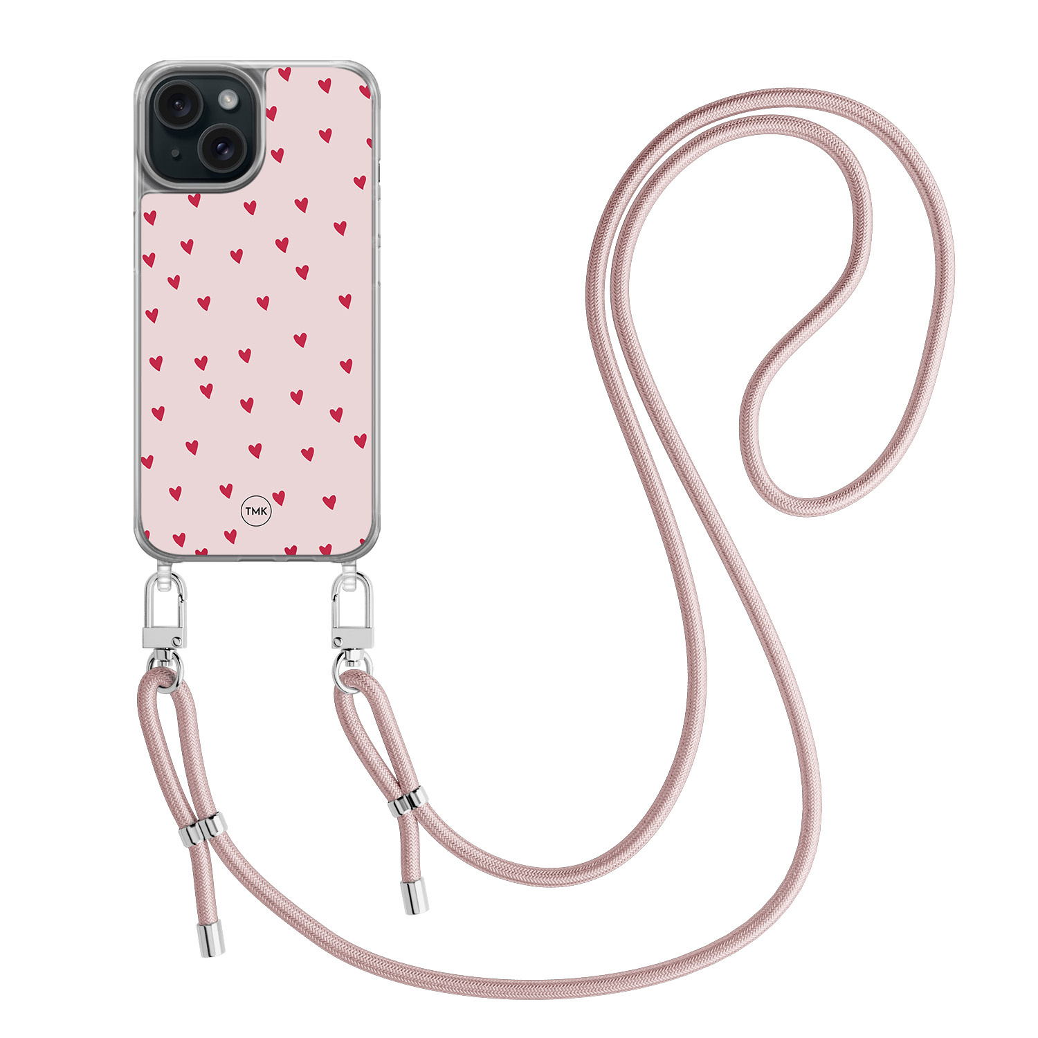 TMK iPhone 15 hoesje met rosegoud koord - Cute hearts