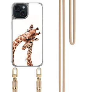 Casevibes iPhone 15 hoesje met beige koord - Giraffen