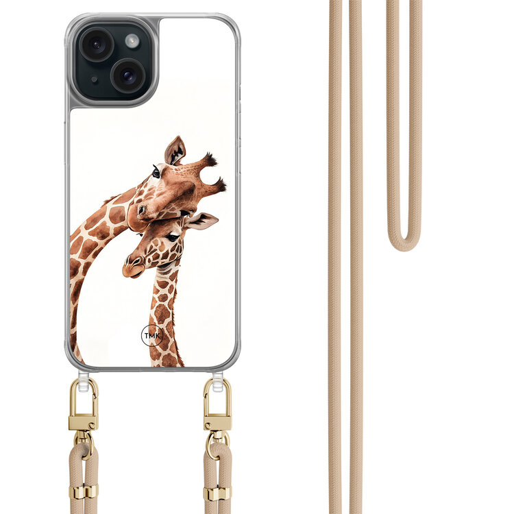 TMK iPhone 15 hoesje met beige koord - Giraffen