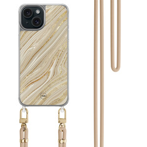 TMK iPhone 15 hoesje met beige koord - Golden marble