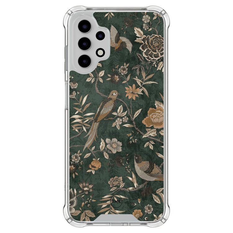 TMK Samsung Galaxy A13 4G shockproof hoesje - Khaki golden flowers